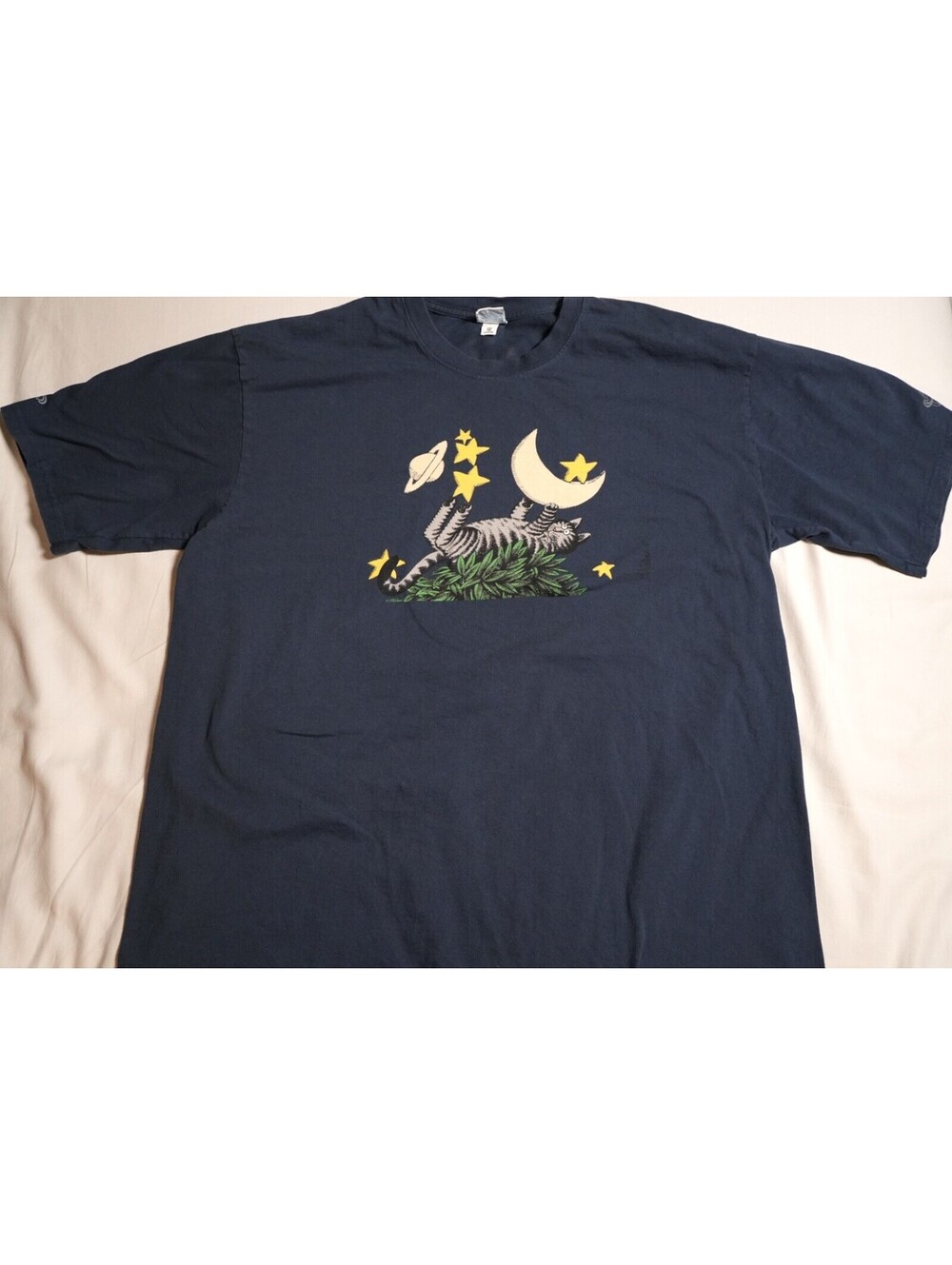 VTG Crazy Shirts B Kiblan Cat Graphic T Shirt XL, Front Back & Sleeve Designs